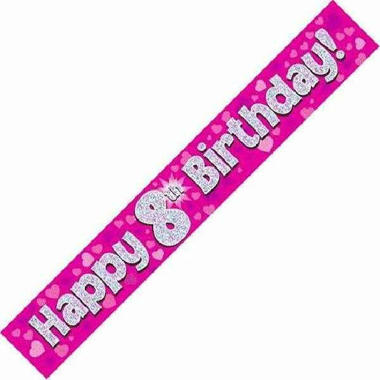 Pink Holographic 8th Birthday Banner