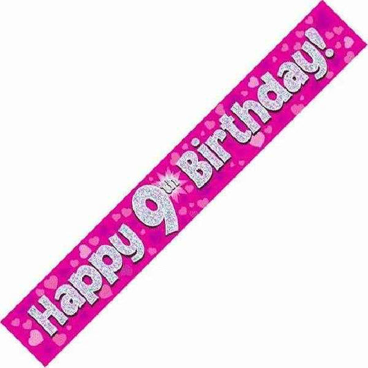 Pink Holographic 9th Birthday Banner