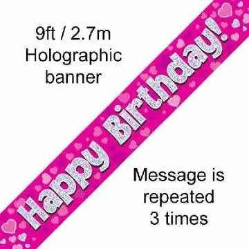 Pink Holographic Birthday Banners 3.9m