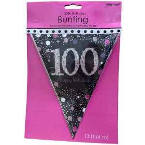 Pink Sparkling Celebration 100th Plastic Pennant Bunting