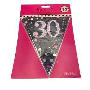 Pink Sparkling Celebration 30th Plastic Pennant Bunting