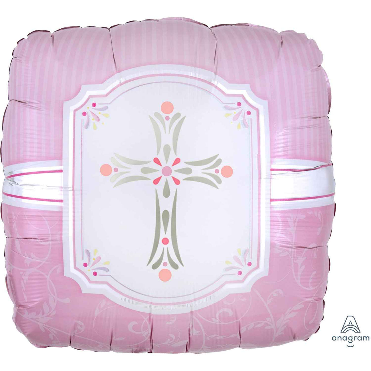 Pink Square Cross Religios Foil Balloon