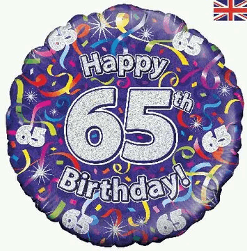 Purple with Streamers 65th Birthday Foil Balloon