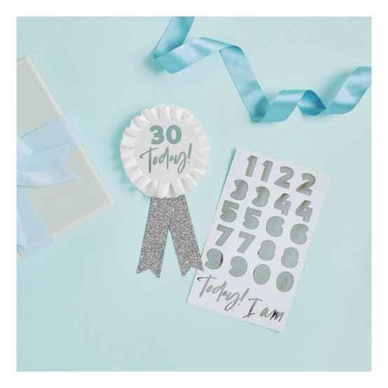 Silver Glitter Milestone Birthday Badge for Stylish Celebrations