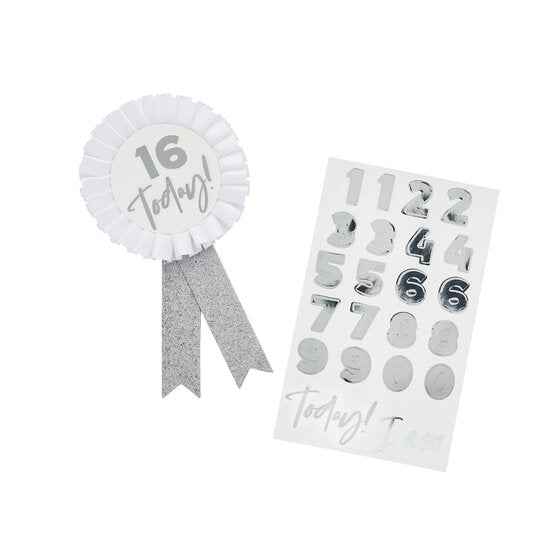 Silver Glitter Milestone Birthday Badge for Stylish Celebrations