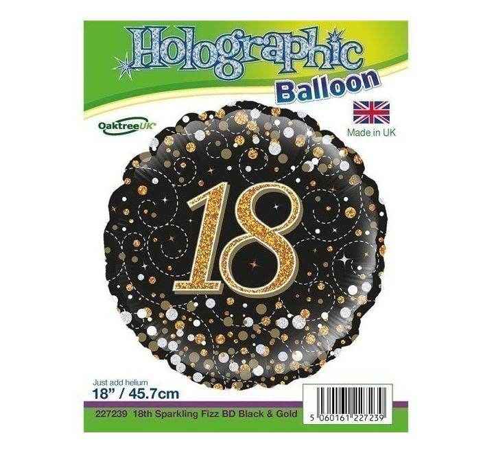 Sparkling Fizz 18th Birthday Black & Gold Holographic Foil Balloon