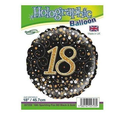 Sparkling Fizz 18th Birthday Black & Gold Holographic Foil Balloon