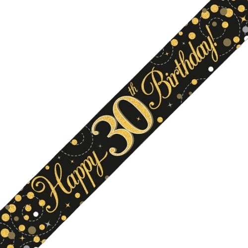 Sparkling Fizz 30th Birthday Black & Gold Holographic Birthday Banner