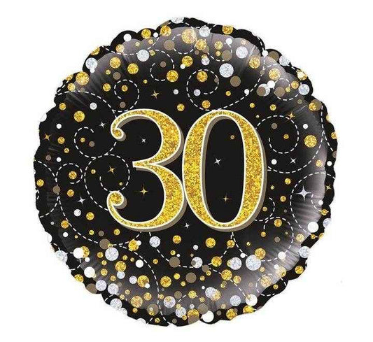 Sparkling Fizz 30th Birthday Black & Gold Holographic Foil Balloon