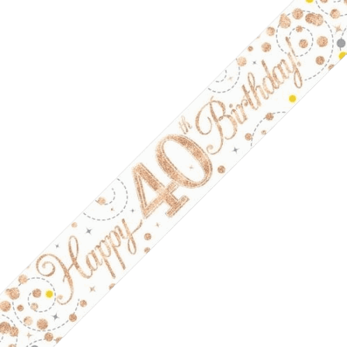 Sparkling Fizz 40th Birthday White & Rose Gold Holographic Banner
