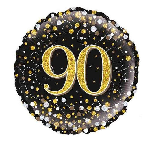 Sparkling Fizz 90th Birthday Black & Gold Holographic Foil Balloon