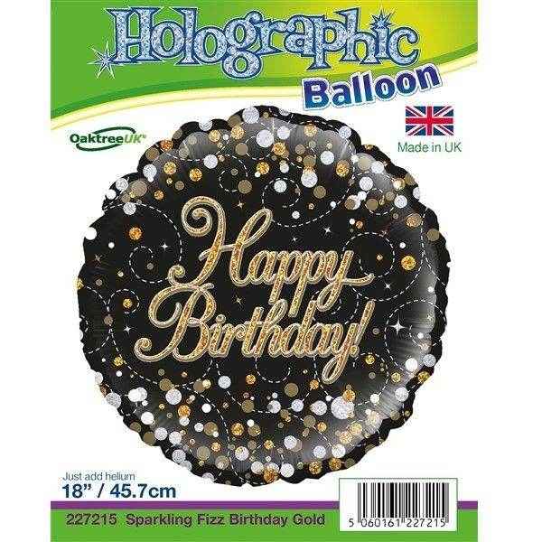 Sparkling Fizz Gold & Black Happy Birthday Foil Balloon