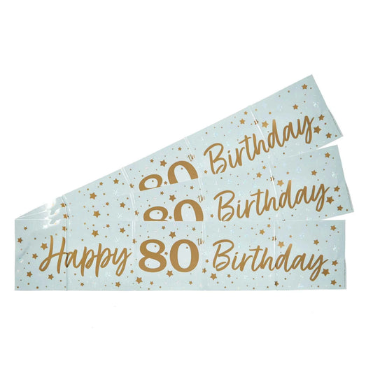 White & Gold Happy 80th Birthday Banner